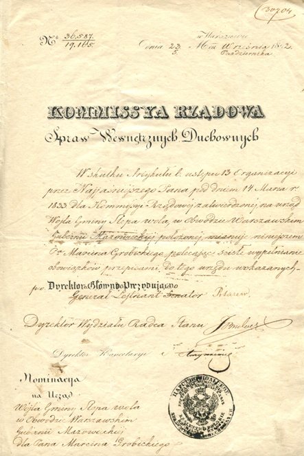 (NOMINACJA na wjta gminy lepa Wola Komisji Rzdowej Spraw Wewntrznych Duchownych dla Marcina Grobickiego).